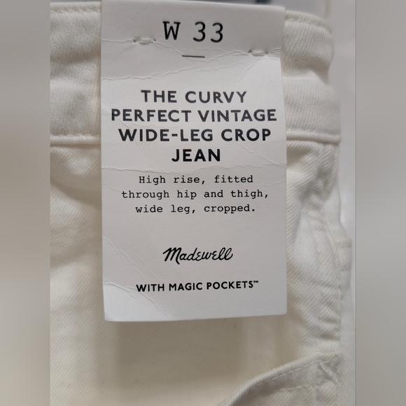 Madewell Curvy Perfect Vintage Wide Leg Crop Jeans W33 Tile White NWT NU078 - Picture 11 of 11
